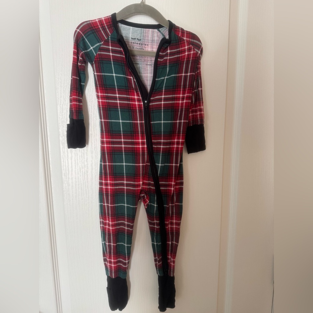 Little Sleepies Red and Green Plaid Footie